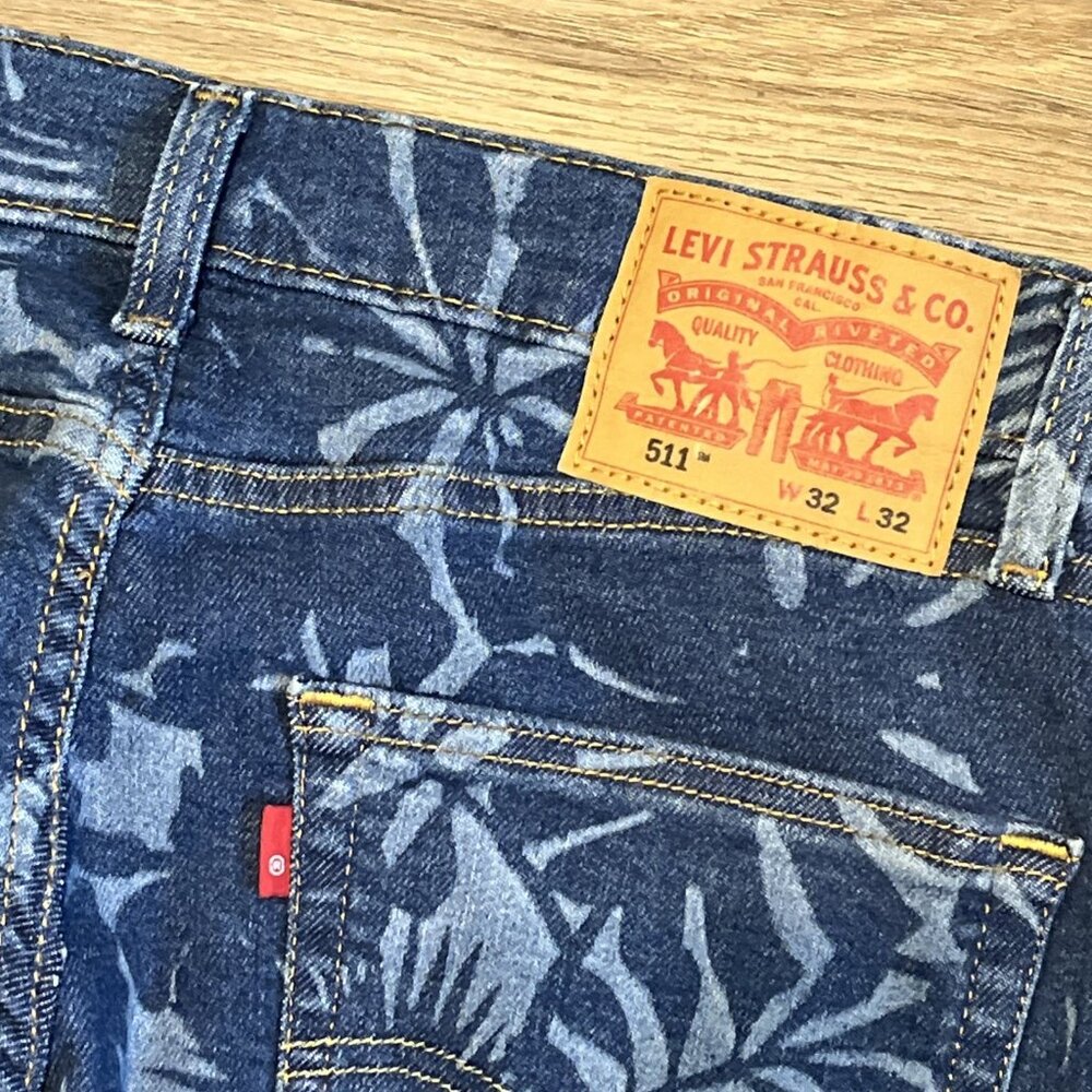 Men's Levis 511 Slim Fit Stretch Denim Jeans SZ 32x32 Blue Hawaiian Floral - Picture 10 of 12